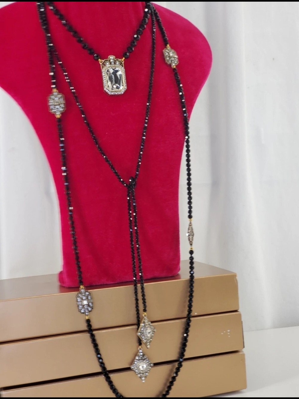 Heidi Daus 3 Pc Retired Black & White Swarovski Crystal Beaded Jewelry Wardrobe